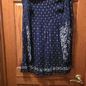 Xhilaration Navy Blue Strapless Dress with White Floral Pattern